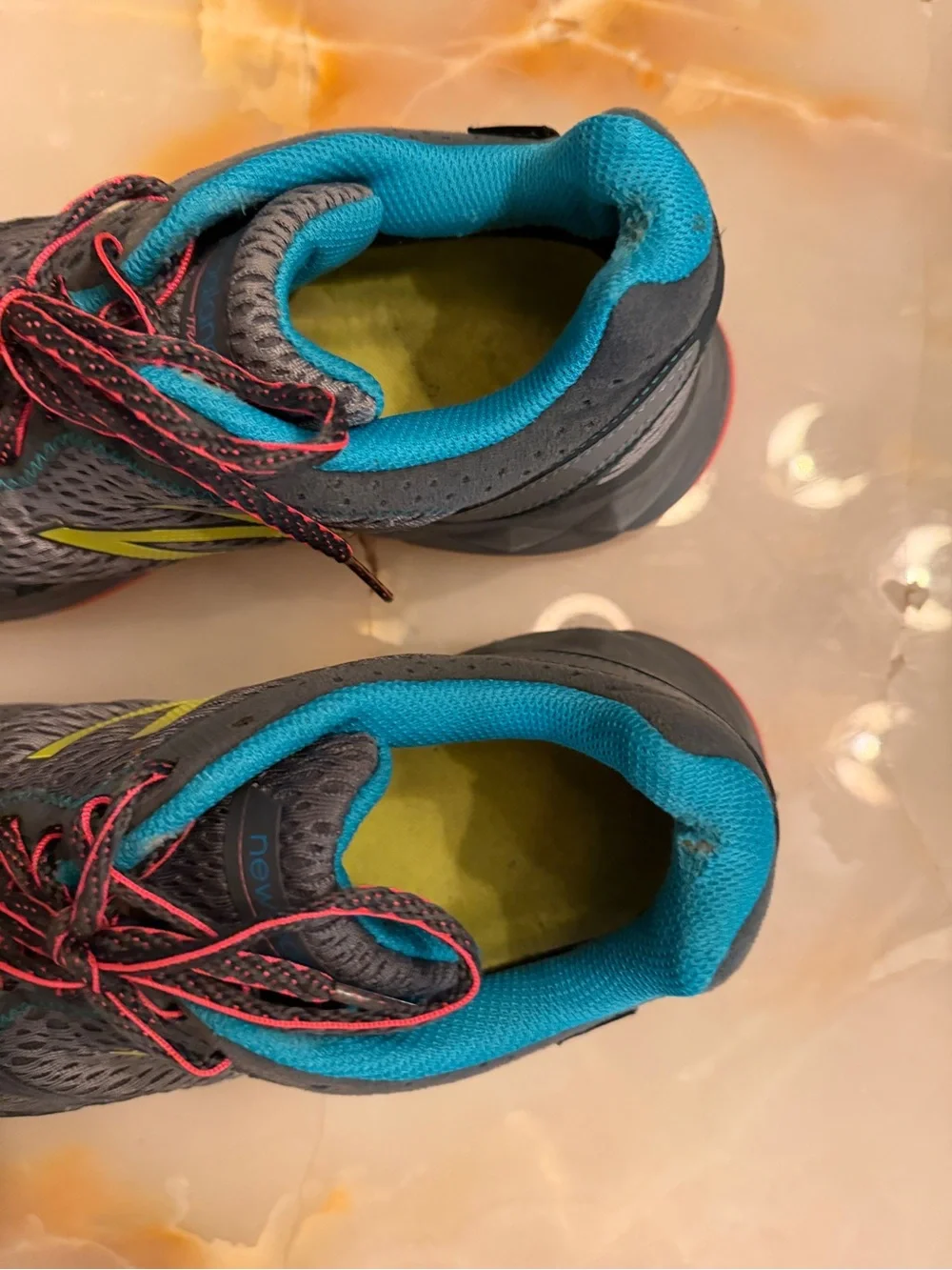 New Balance Kids Gray Sneakers with Teal and Neon Yellow Accents